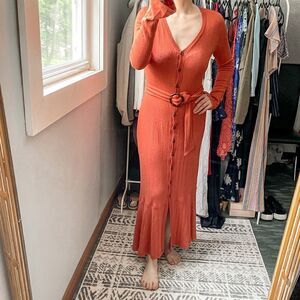 Anthropologie Elsa Ribbed Maxi Sweater Dress Orange Rust S
